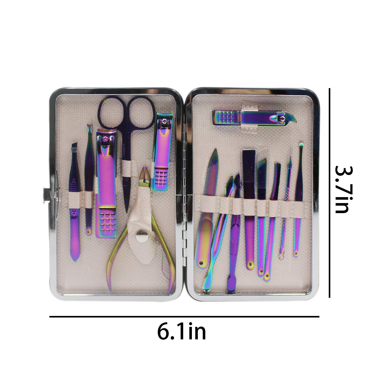 Professional Stainless Steel Chameleon Nail Clipper Travel & Grooming Kit Nail Tools Manicure & Pedicure Set of 15pcs with Luxurious Case(Purple)
